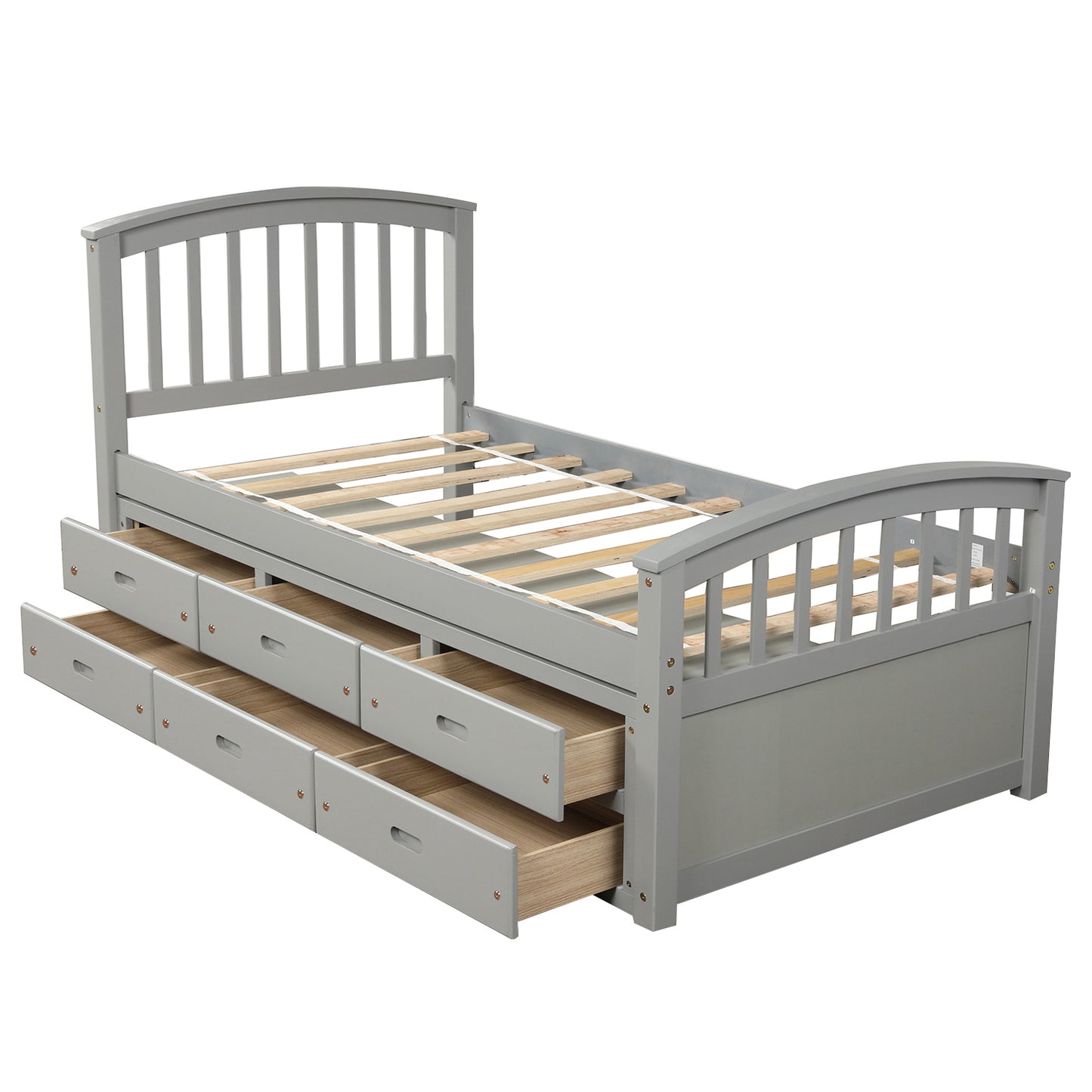 Orisfur. Twin Size Platform Storage Bed Solid Wood Bed with 6 Drawers