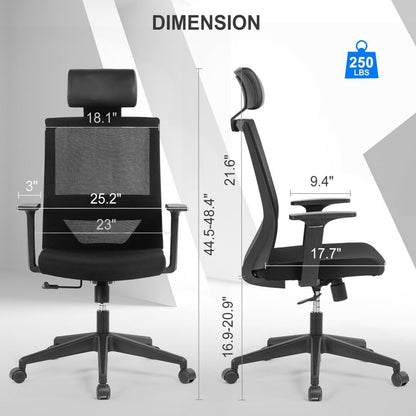 Vanbow.Ergonomic office chair mesh computer chair - High Back Desk Chair with Adjustable Lumbar Support, PP fixed handrail.