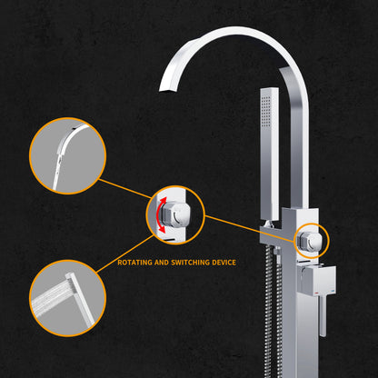 2 Spouts With Hand Shower Double Handle Floor Mounted Clawfoot Freestanding Faucet, Tub Faucet,Chrome