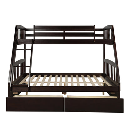 TOPMAX Solid Wood Twin Over Full Bunk Bed with Two Storage Drawers, Espresso