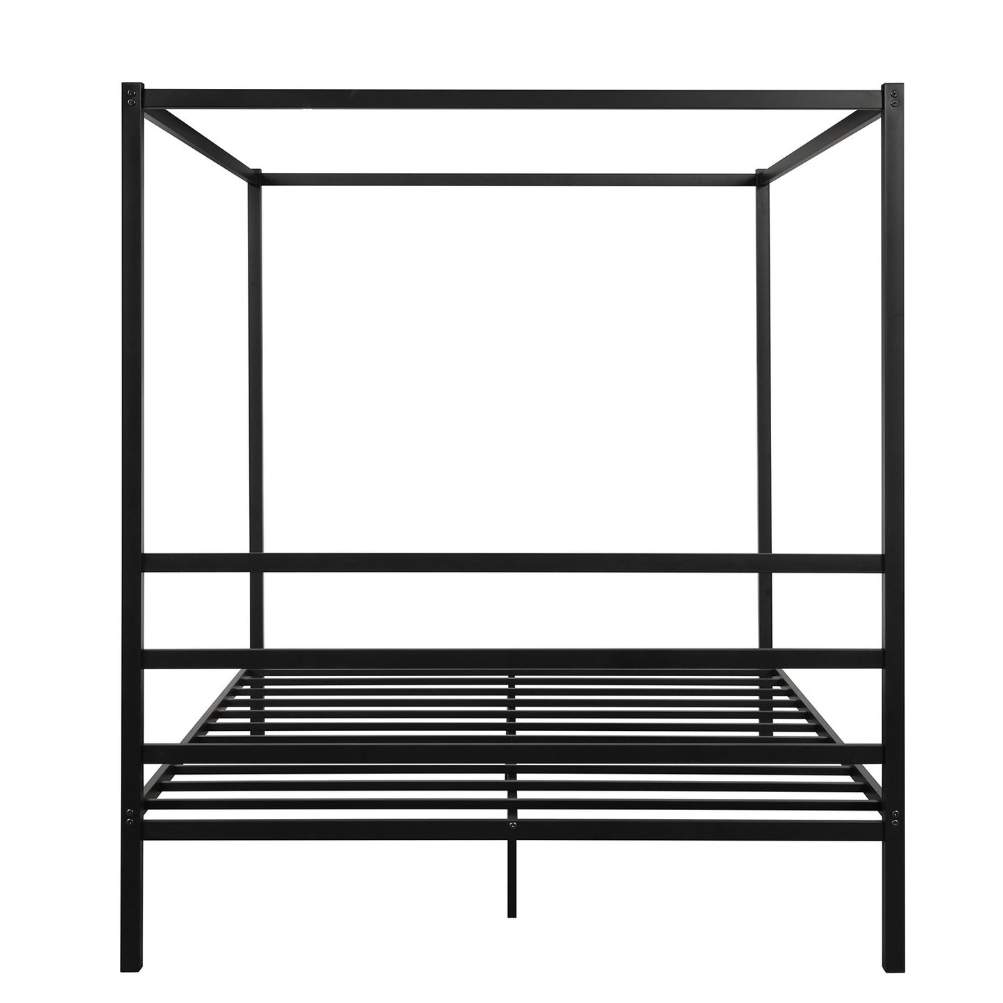 Metal Framed Canopy Platform Bed with Built-in Headboard,No Box Spring Needed, Classic Design, Queen , Black