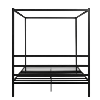 Metal Framed Canopy Platform Bed with Built-in Headboard,No Box Spring Needed, Classic Design, Queen , Black