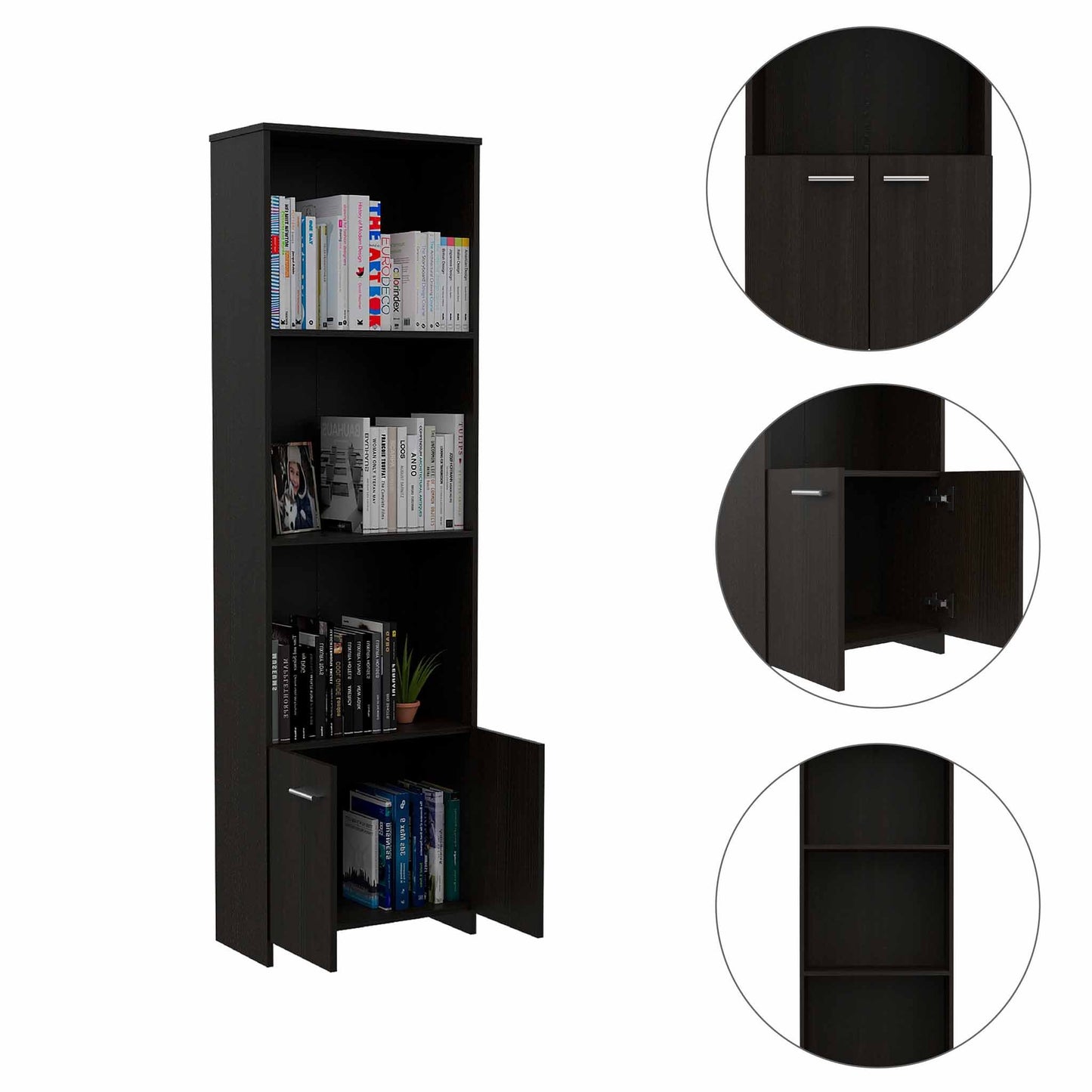 Eastham 3-Shelf Rectangle Bookcase Black Wengue