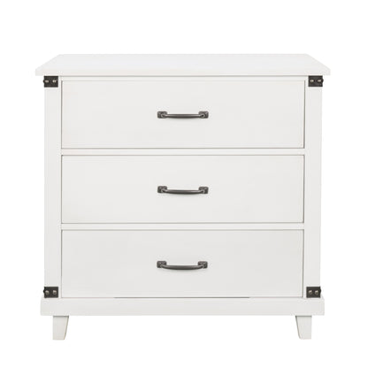 Modern Bedroom Nightstand with 3 Drawers Storage , White