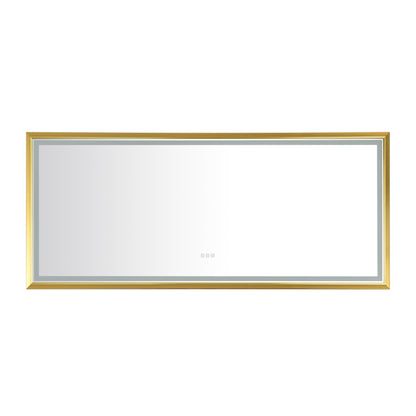 84 in. W x 36 in. H Oversized Rectangular Gold Framed LED Mirror Anti-Fog Dimmable Wall Mount Bathroom Vanity Mirror  HD Wall Mirror Kit For Gym And Dance Studio 36X 84Inches With