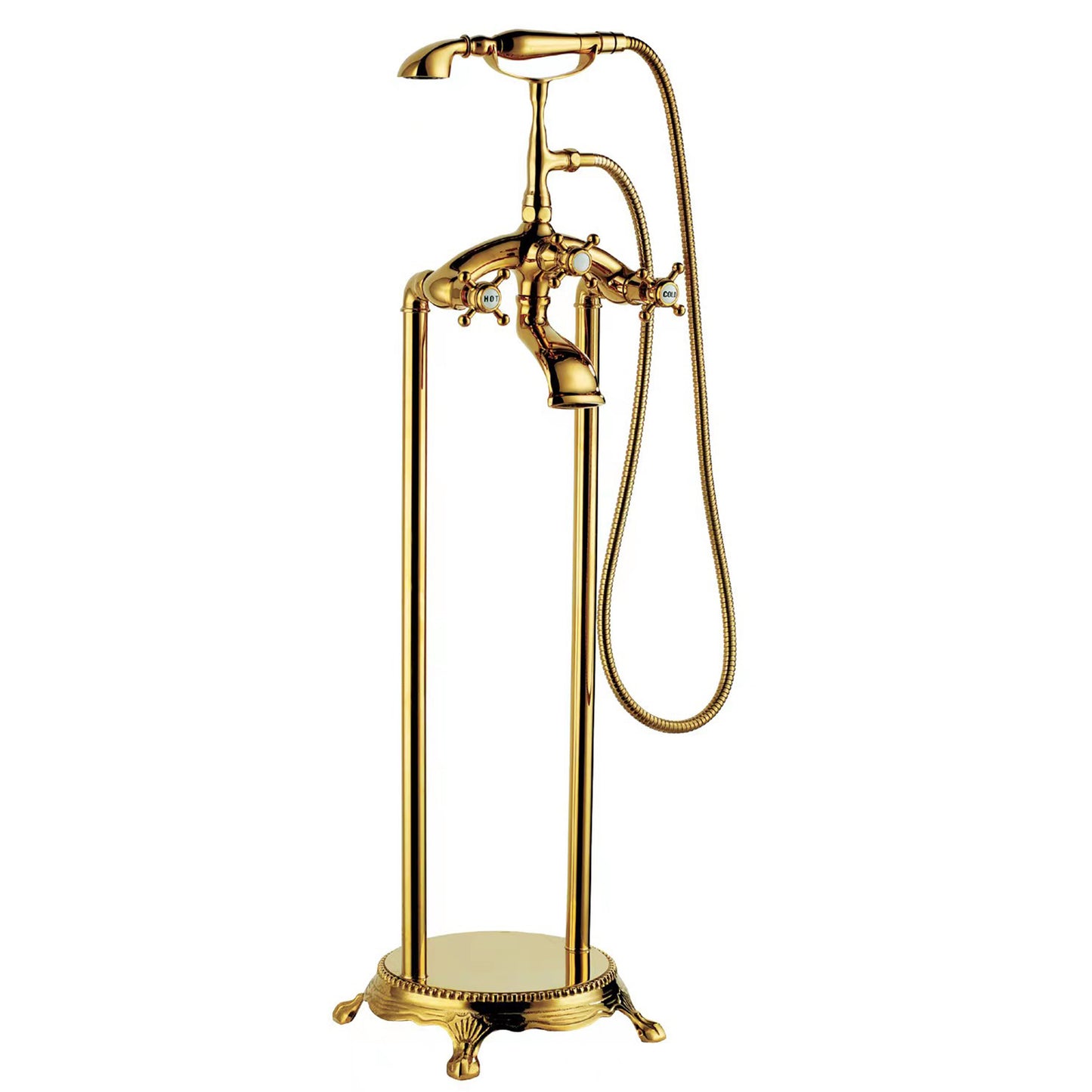 American style luxury multifunction 2 spouts with hand shower Double Handle Floor Mounted Clawfoot Freestanding Faucet Tub Faucet,Golden