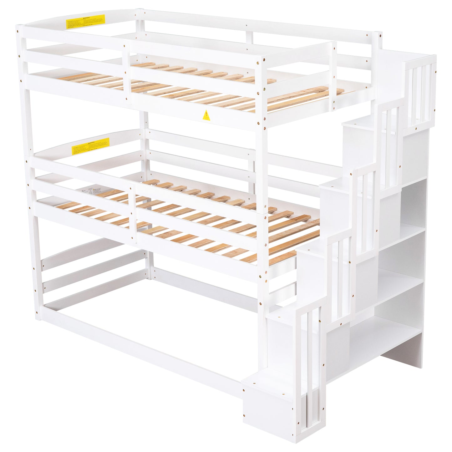 Twin Size Triple Bunk Bed with Storage Staircase,Separate Design,White