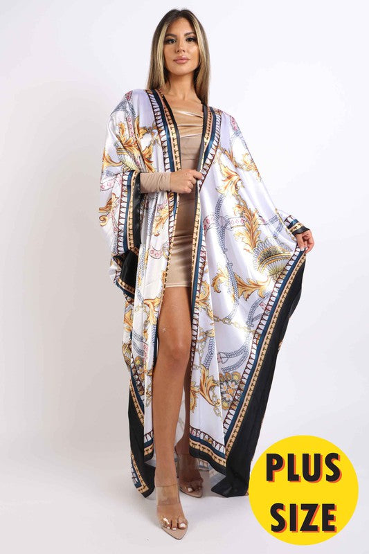 Printed satin maxi kimono