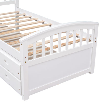 Twin Size Platform Storage Bed Solid Wood Bed with 6 Drawers,White