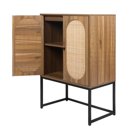 Natural rattan，Allen 2 Door high cabinet，rattan，Built-in adjustable shelf，Easy Assembly，Free Standing Cabinet for Living Room Bedroom