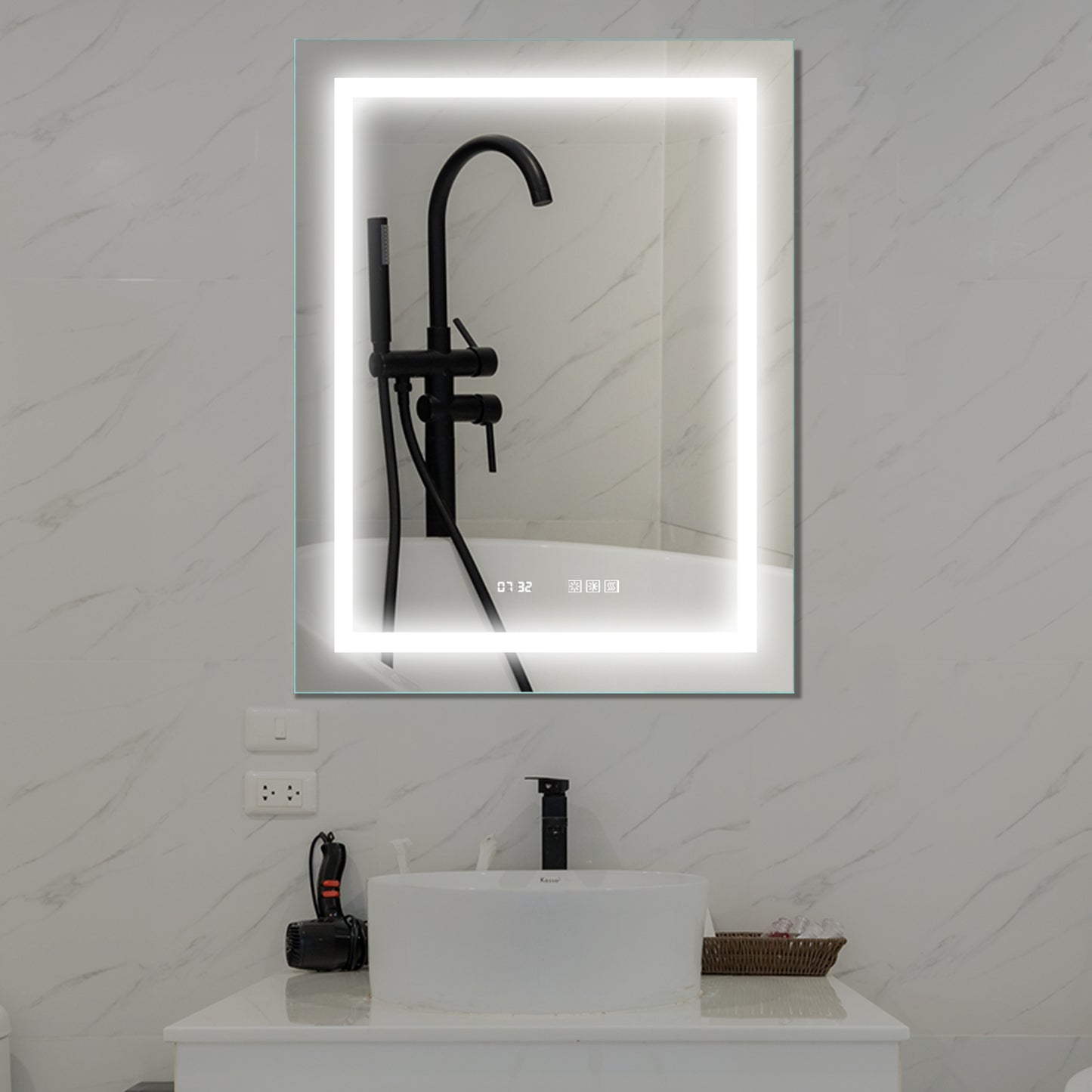 LED Bathroom Vanity Mirror, 36 x 28 inch, Anti Fog, Night Light, Time,Temperature,Dimmable,Color Temper 3000K-6400K,90+ CRI,Vertical Wall Mounted Only