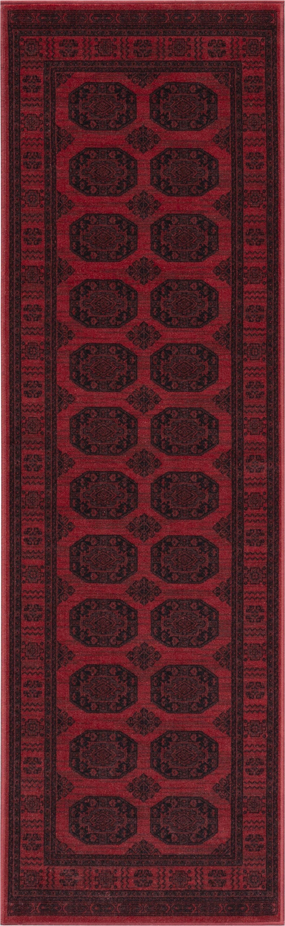 Bijan Border Red and Black Viscose Area Rug 2x7