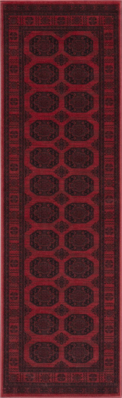 Bijan Border Red and Black Viscose Area Rug 2x7