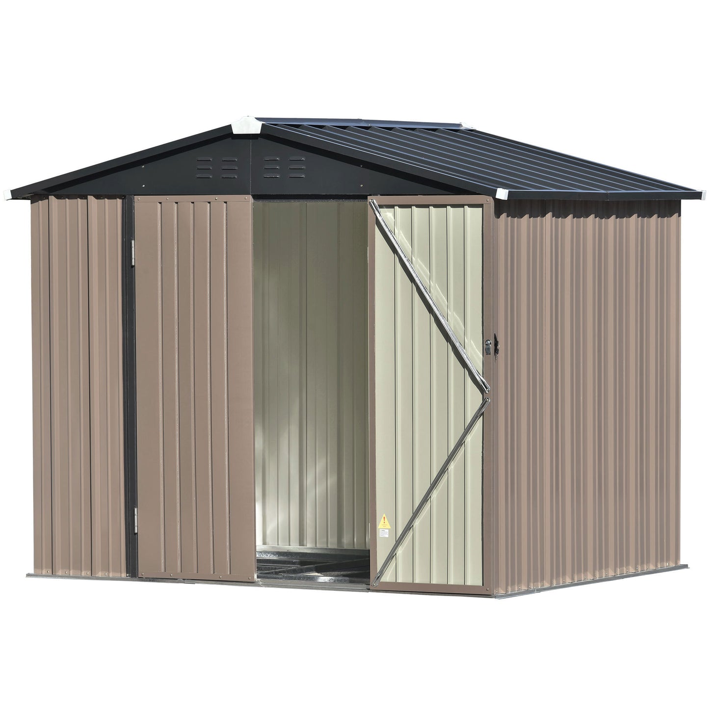 TOPMAX Patio 8ft x6ft Bike Shed Garden Shed, Metal Storage Shed with Lockable Doors, Tool Cabinet with Vents and Foundation Frame for Backyard, Lawn, Garden, Brown