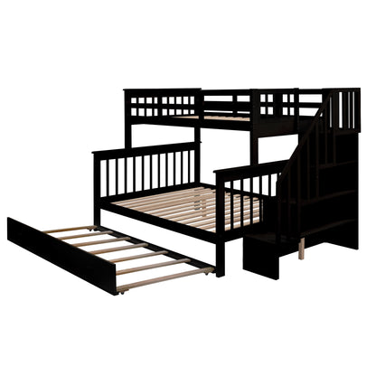 Stairway Twin-Over-Full Bunk Bed with Twin size Trundle, Storage and Guard Rail for Bedroom, Dorm, for  Adults, Espresso (OLD SKU :LP000119AAP)