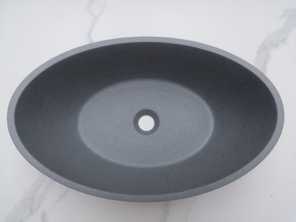 Oval Concrete Vessel Bathroom Sink in Grey without Faucet and Drain