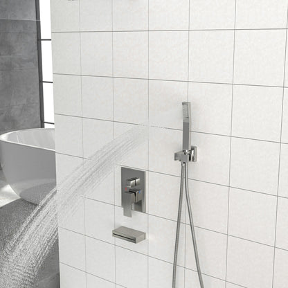 12" Rain Shower Head Systems with Waterfall Tub Spout, Brushed Nickel,Ceiling Mounted shower