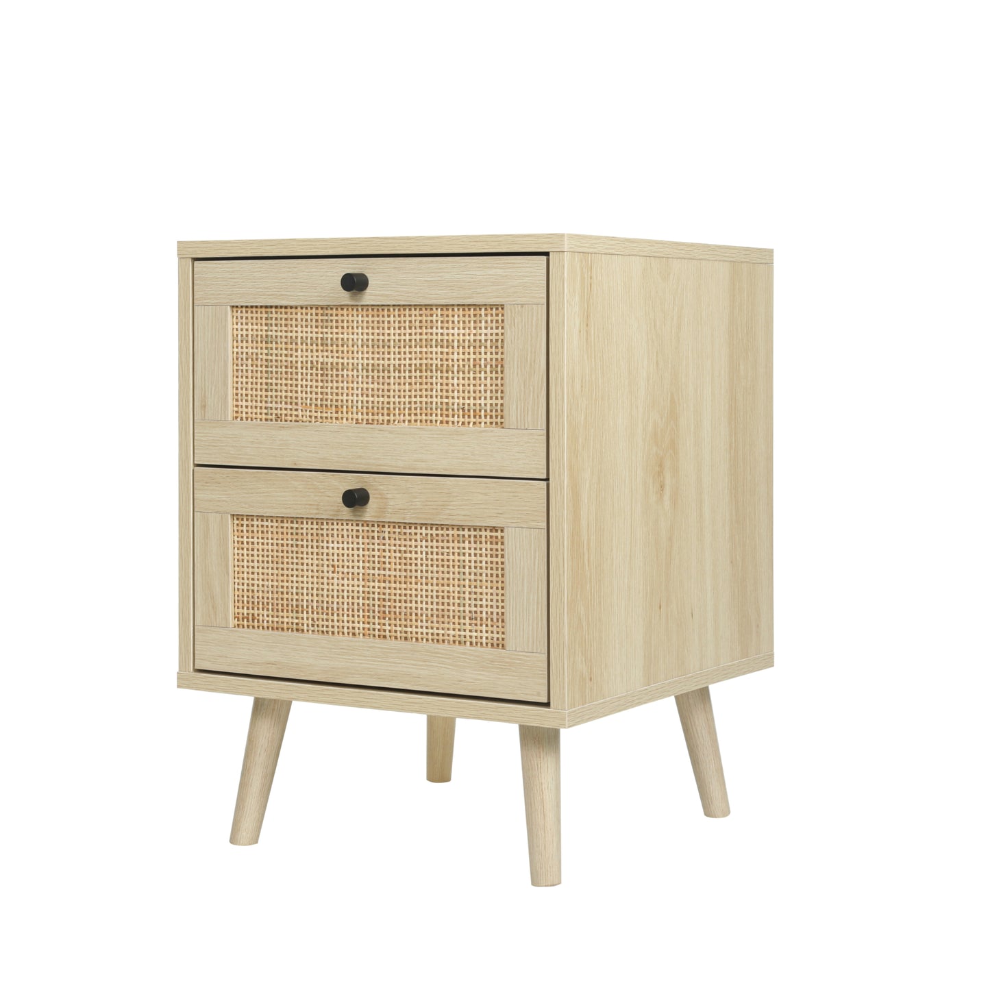 Rattan Nightstand,Bedside Table with 2 Rattan Drawers,Ratten End Table with Storage, Light Wood Rattan Accent Table for Living Room Bedroom,Natural