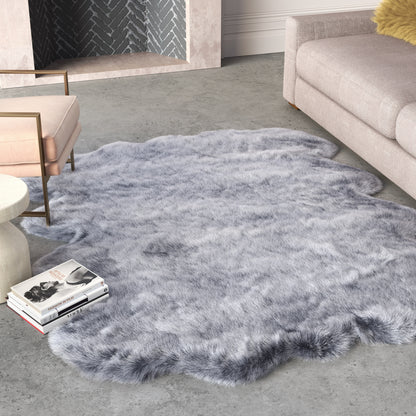 Black Faux Fur Area Rug 6x7.5