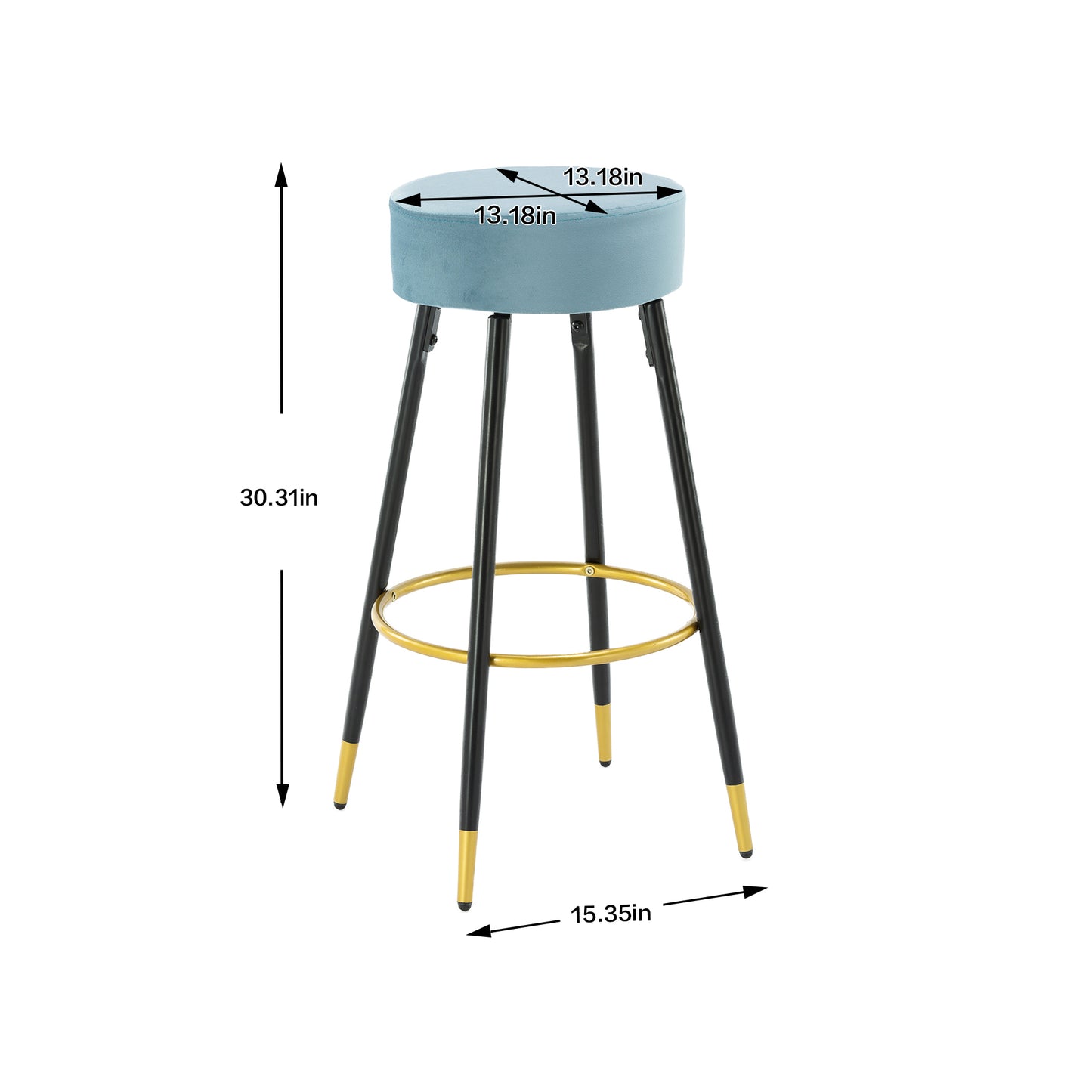 Counter Height Bar Stools Set of 2, Velvet Kitchen Stools Upholstered Dining Chair Stools 24 Inches Height with Golden Footrest for Kitchen Island Coffee Shop Bar Home Balcony,