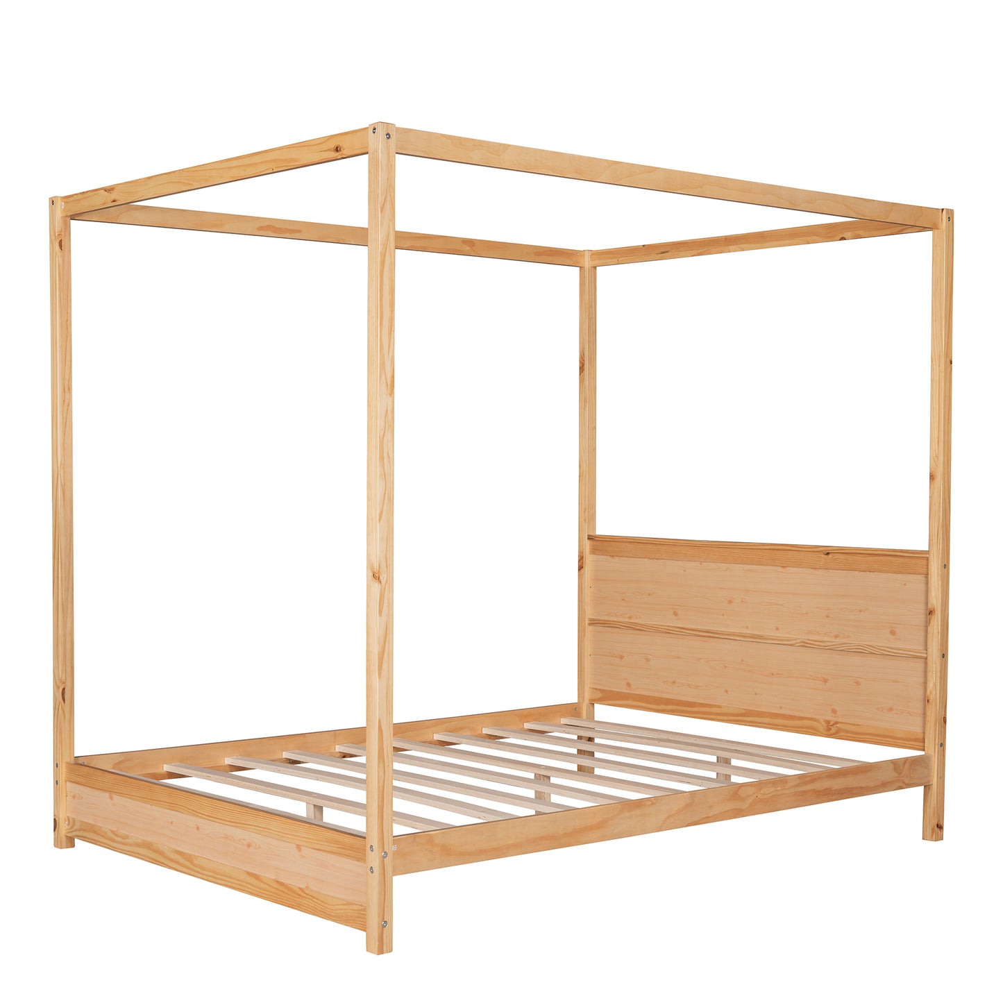 Queen Size Canopy Platform Bed with Headboard and Support Legs,Natural