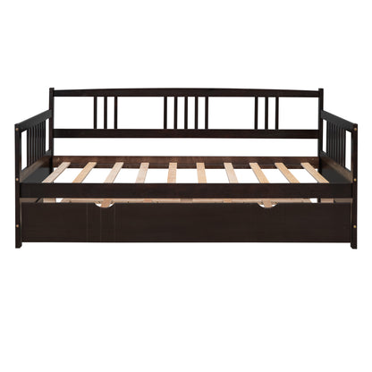 Twin Size Daybed Wood Bed with Twin Size Trundle,Espresso