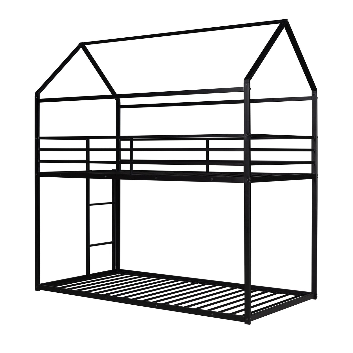 Bunk Beds for Kids Twin over Twin,House Bunk Bed Metal Bed Frame Built-in Ladder,No Box Spring Needed Black