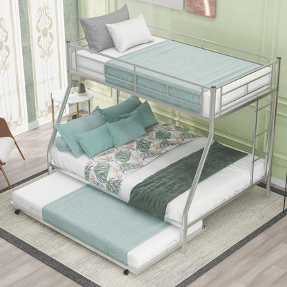 Twin over Full Bed with Sturdy Steel Frame, Bunk Bed with Twin Size Trundle, Two-Side Ladders, Silver(OLD SKU:MF194424AAN)