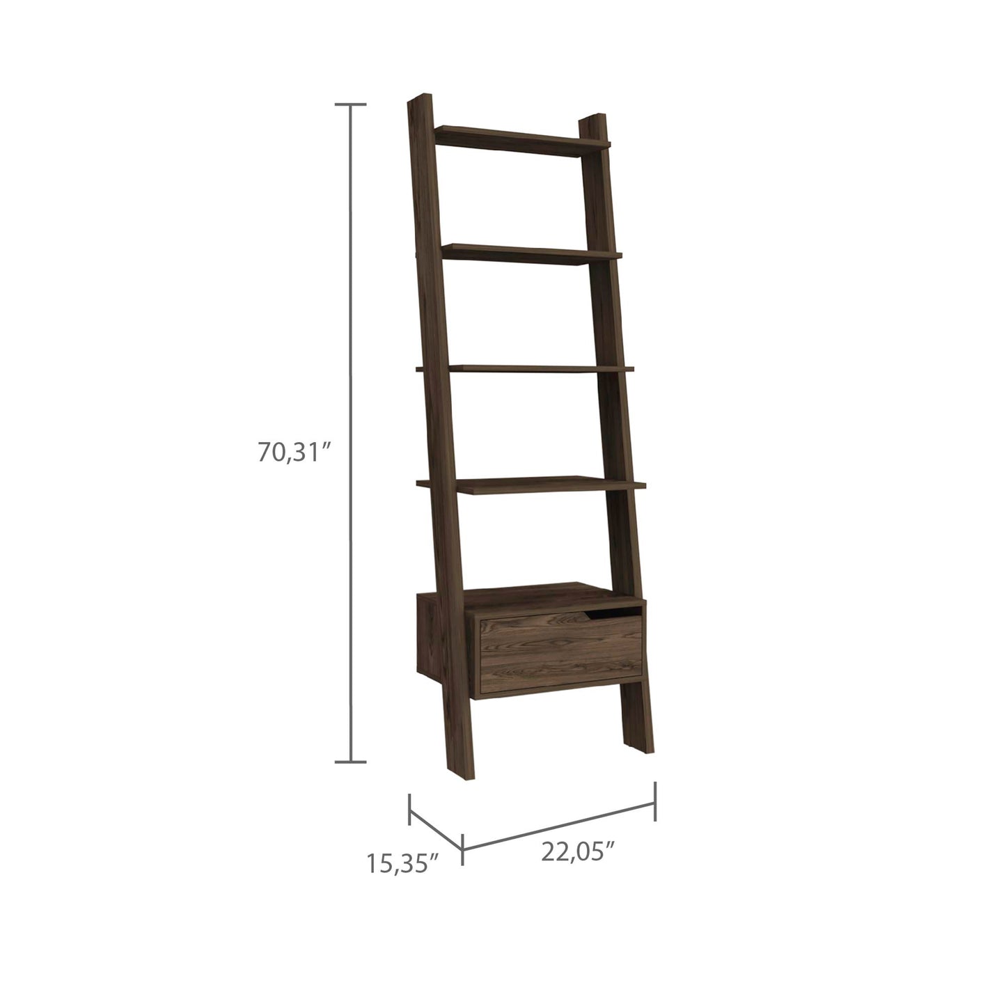 New Haven 1-Drawer 4-Shelf Ladder  Bookcase Dark Walnut