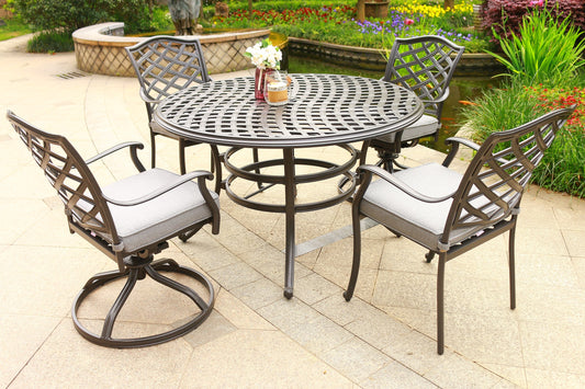 Round 4 - Person 49" Long Aluminum Dining Set with Sunbrella Cushions