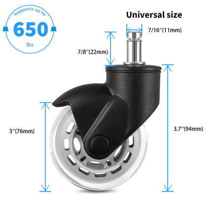 Office Chair Wheels Replacement,(Set of 5) 3'' Office Caster Wheels Smooth Rolling Heavy Duty Casters Safe for All Floors Including Hardwood - Universal Stem 7/16 Inch, White