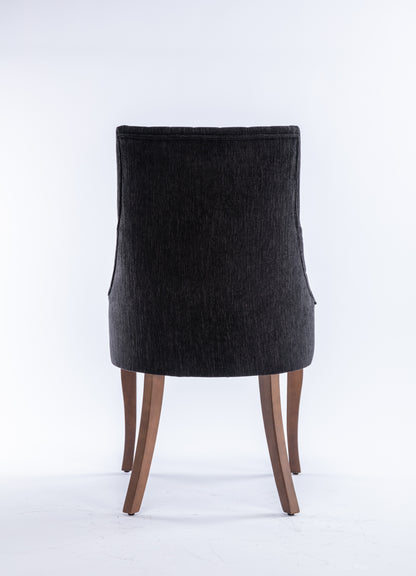 Exquisite Black Linen Fabric Upholstered Strip Back Dining Chair with Solid Wood Legs 2 Pcs