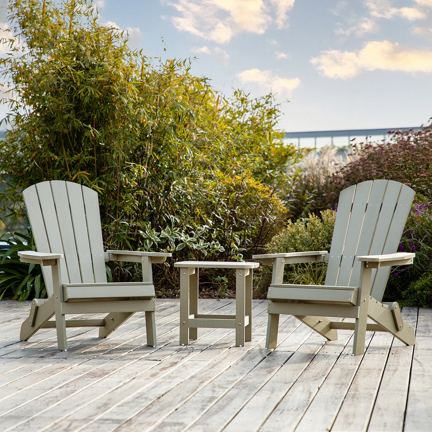 Elymus Outdoor 3 Pieces Plastic Adirondack Chair with Table