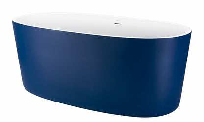 63" 100% Acrylic Freestanding Bathtub，Contemporary Soaking Tub，white inside and blue outside