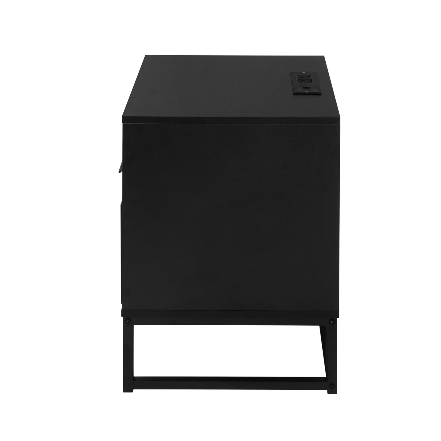 Nightstand with LED Lights / Drawer, Black Bedside Table for Bedroom