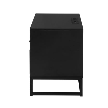 Nightstand with LED Lights / Drawer, Black Bedside Table for Bedroom