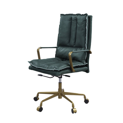 ACME Tinzud Office Chair in Dark Green Top Grain Leather 93166