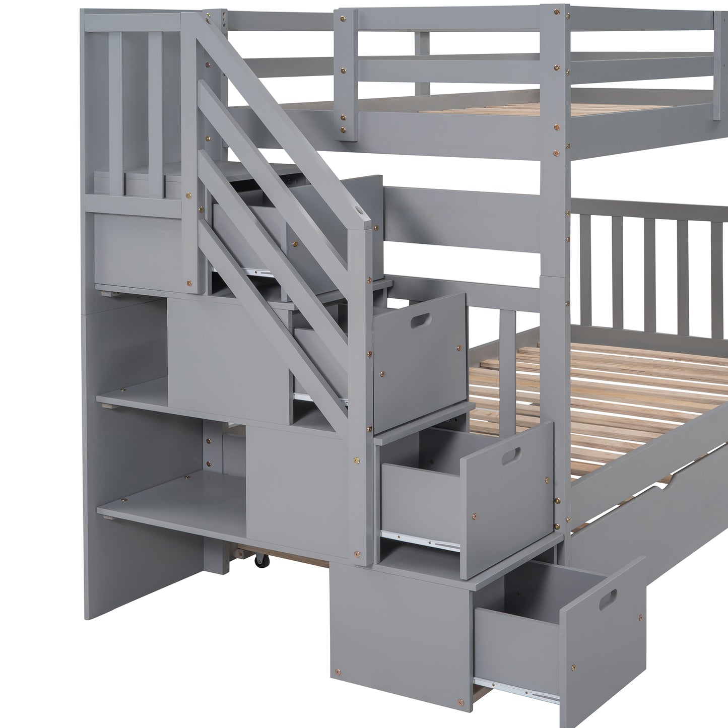 Twin over Twin/Full Bunk Bed with Twin Size Trundle (Gray)(OLD SKU :LP000025AAE)