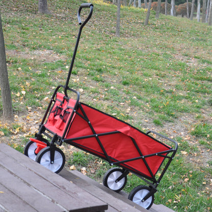 Folding Wagon Garden Shopping Beach Cart (Red)