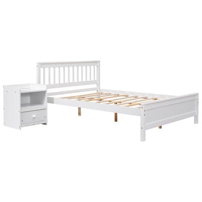 Full Bed with Headboard and Footboard for Kids, Teens, Adults,with a Nightstand ,White