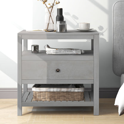 Modern Wooden Nightstand with Drawers Storage for Living Room/Bedroom, Gray