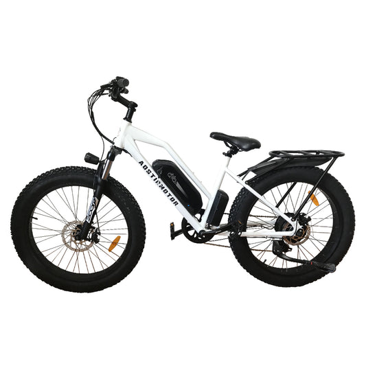 AOSTIRMOTOR 26" 750W Camouflage Electric Bike Fat Tire P7 48V 13AH Removable Lithium Battery for Adults with Detachable Rear Rack Fender(White)S07-G