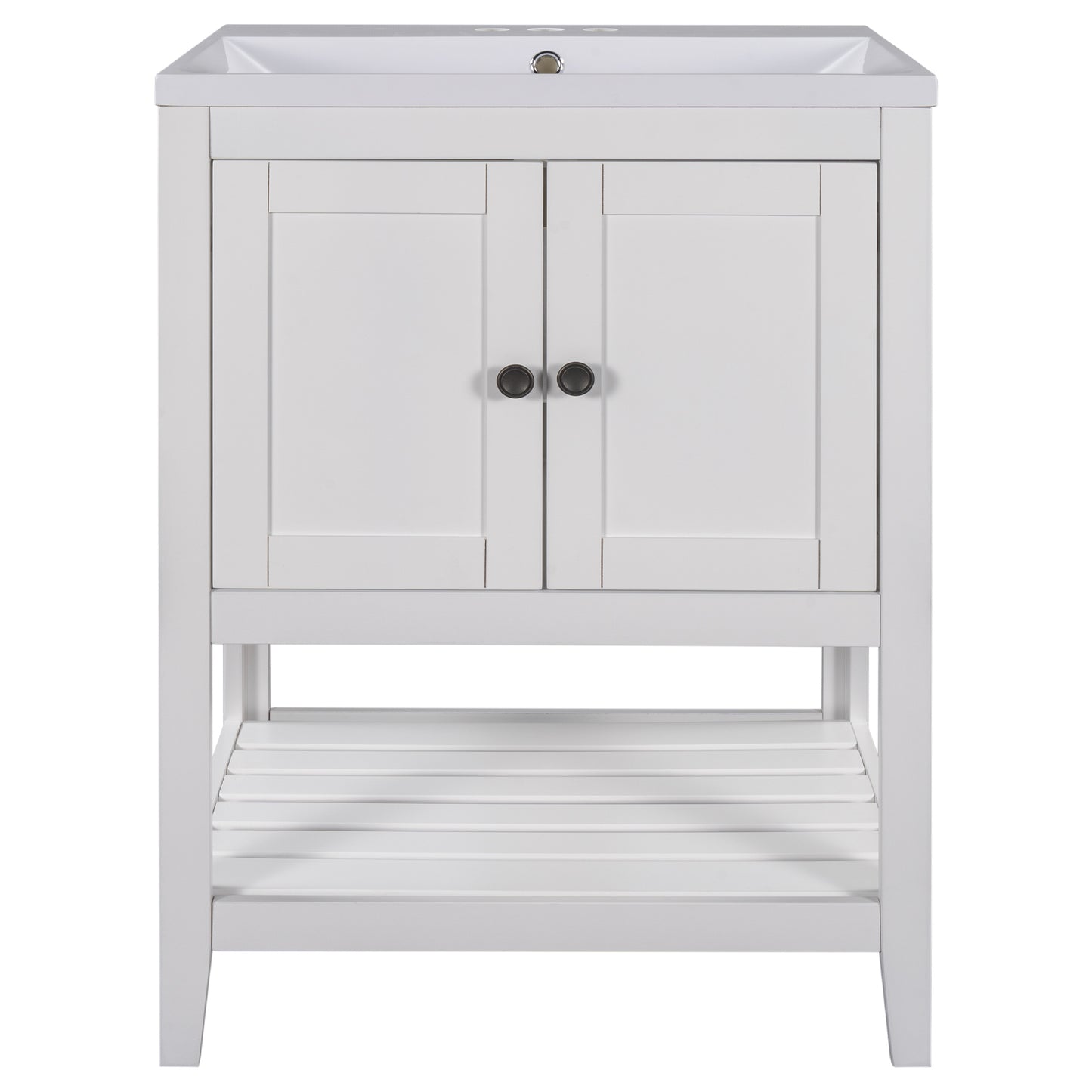 [VIDEO] 24" White Modern Sleek Bathroom Vanity Elegant Ceramic Sink with Solid Wood Frame Open Style Shelf (OLD SKU: JL000001AAK)