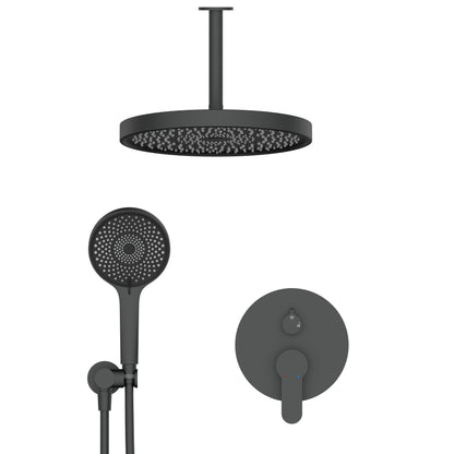 Shower System, Ultra-thin Wall Mounted Shower Faucet Set for Bathroom with High Pressure 12" Stainless Steel Rain Shower head Handheld Shower Set, 2 Way Pressure Balance Shower Valve Kit,Matte Black