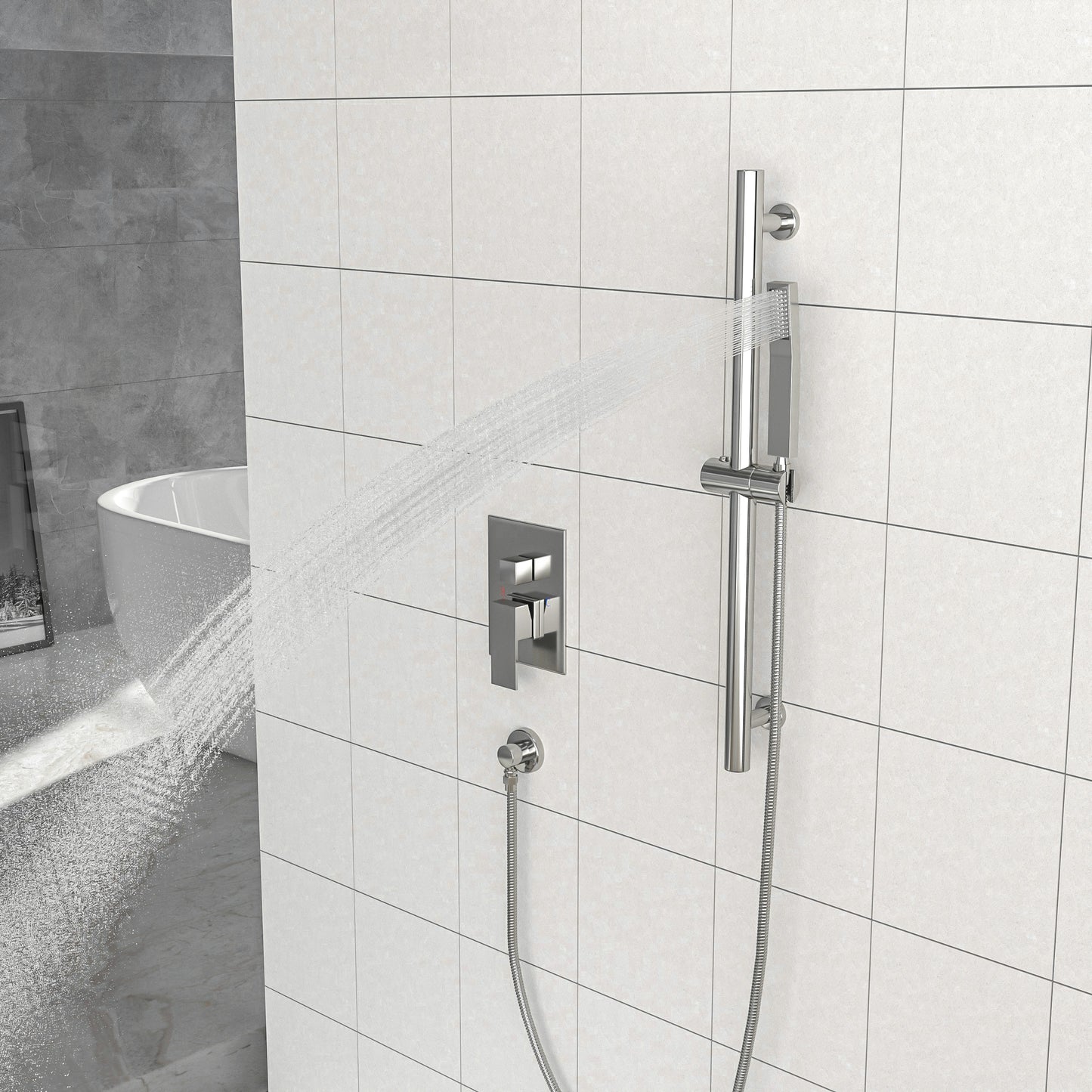 16" Rain Shower Head Systems ,with 26.18 inch Adjustable Angle Slide Bar,Brushed Nickel,Ceiling Mounted shower