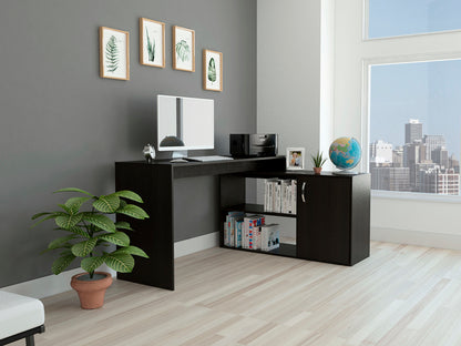 Lyncliff 1-Drawer 2-Shelf L-Shaped Office Desk Black Wengue