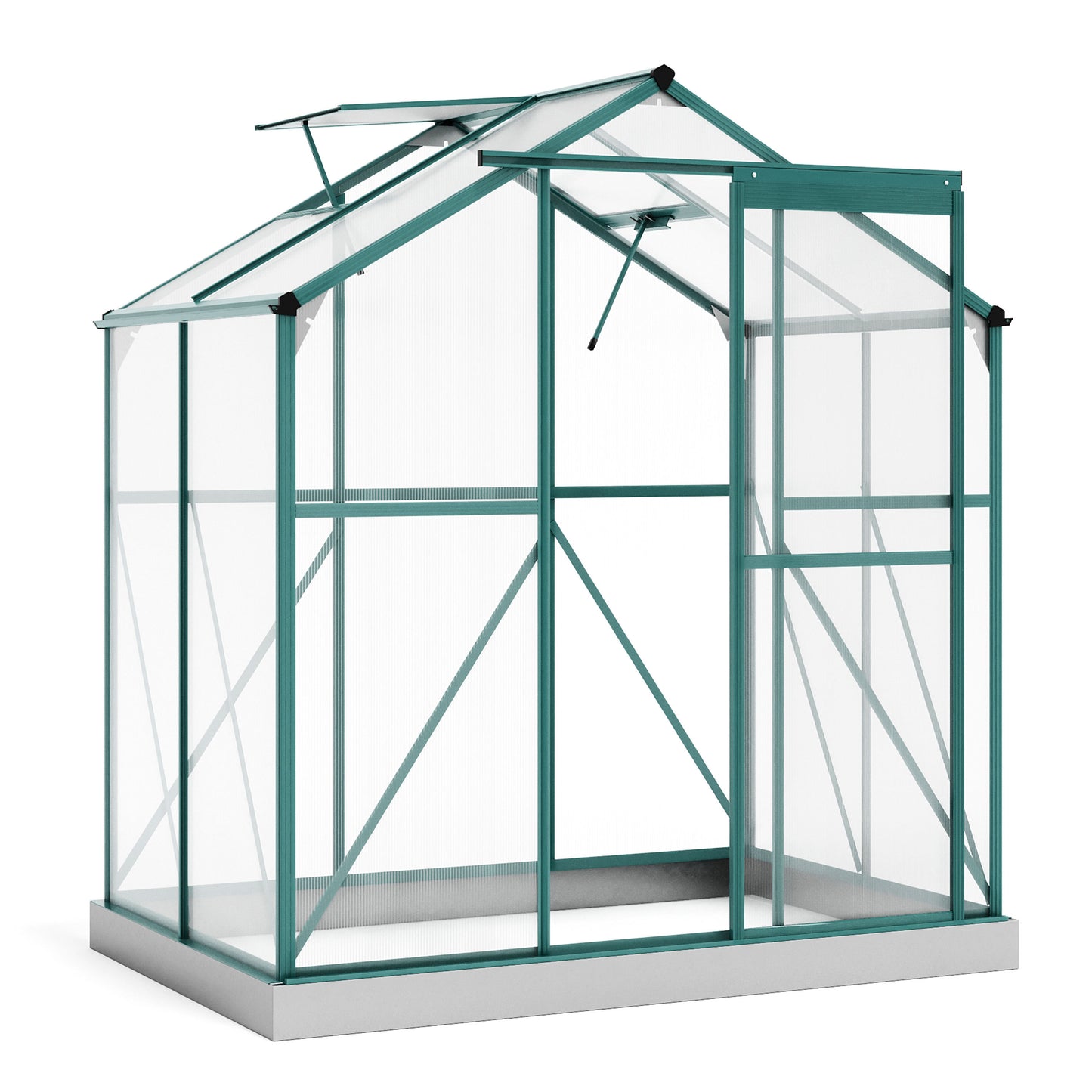 TOPMAX Upgraded Outdoor Patio 6.2ft Wx4.3ft D Greenhouse, Walk-in Polycarbonate Greenhouse with 2 Windows and Base,Aluminum Hobby Greenhouse with Sliding Door for Garden, Backyard, Green