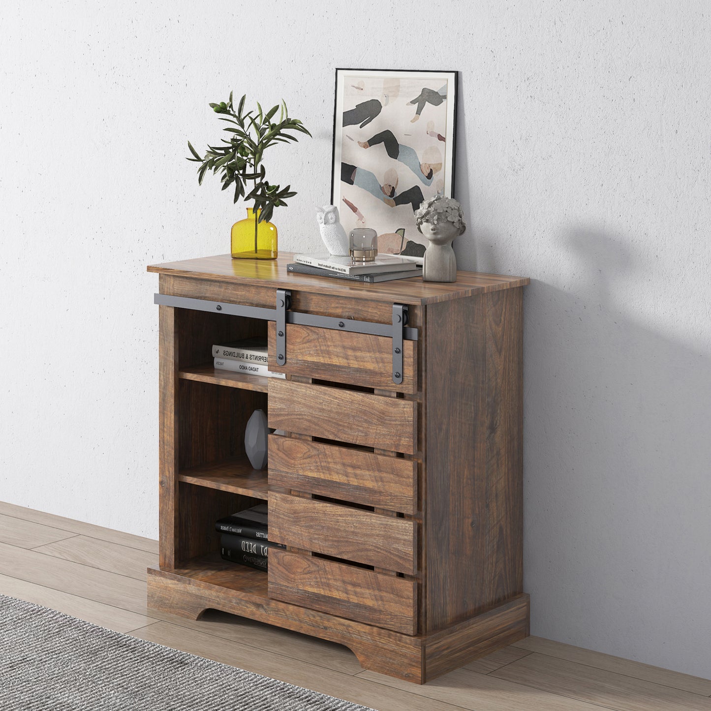 de Cabinet Buffet Sideboard with Sliding Barn Door and Interior Shelves,Espresso