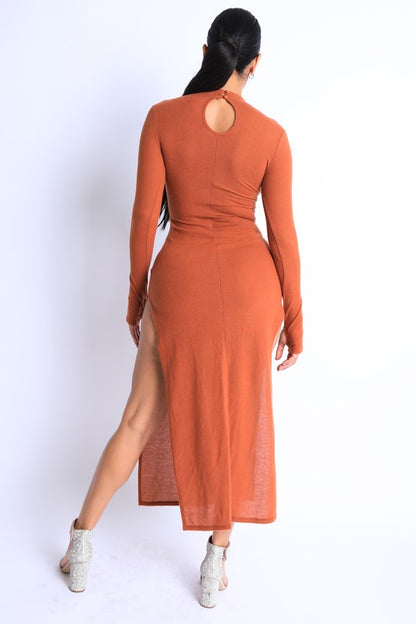 Hacci mockneck long sleeve dress