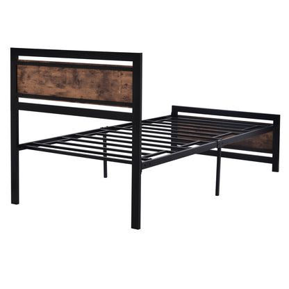 Metal and Wood Bed Frame with Headboard and Footboard ,Twin Size Platform Bed ,No Box Spring Needed, Easy to Assemble(BLACK)